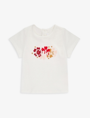 Chloé Chloe Offwhite Floral Logo-embroidered Cotton-jersey T-shirt 4-14 Years In Offwhite