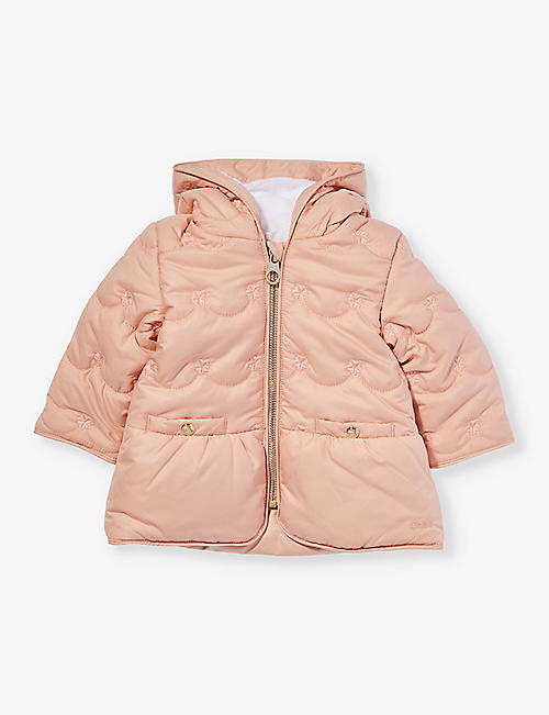 CHLOE: Flower-embroidered woven puffer jacket 6-36 months