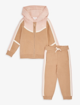 CHLOÉ CHLOE STONE LOGO-EMBROIDERED COLOUR-BLOCKED COTTON AND WOOL-BLEND TRACKSUIT SET 2-3 YEARS,67686491