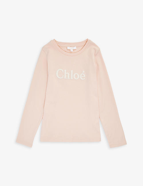 CHLOE: Logo-embroidered long-sleeved cotton-jersey T-shirt 4-14 years