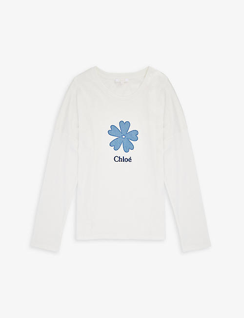 CHLOE: Logo-embroidered floral-appliqué cotton-jersey T-shirt 4-14 years