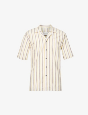 PEREGRINE: Striped short-sleeved cotton and linen-blend shirt