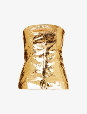 Shop Amy Lynn Women's Gold Bandeau Metallic Faux-leather Top