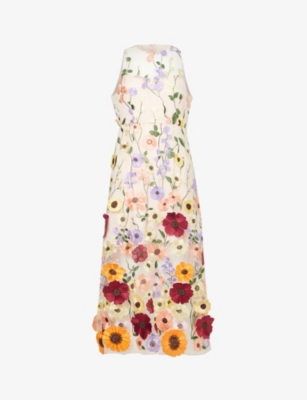 Amy Lynn Womens Nude Floral-print High-neck Woven Midi Dress | ModeSens