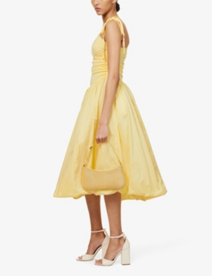 Shop Amy Lynn Women's Yellow Puffball Ruched Stretch-cotton Midi Dress