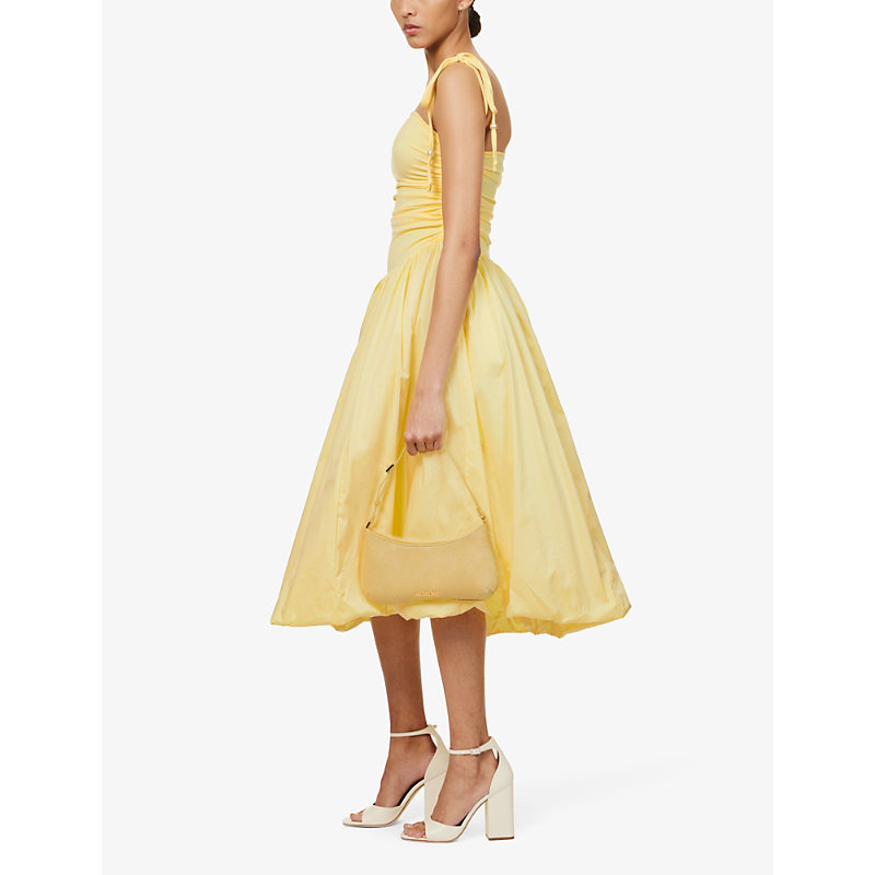 Shop Amy Lynn Puffball Ruched Stretch-cotton Midi Dress In Yellow