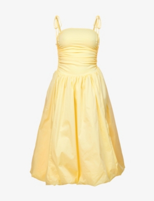 Amy Lynn Womens Yellow Puffball Ruched Stretch-cotton Midi Dress In Yellow/orange