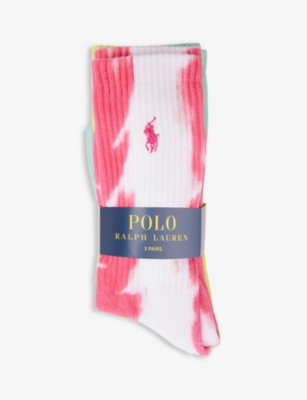 Polo Ralph Lauren Womens 1 Color Tie Dye Assorted Branded Ankle-rise Pack Of Three Stretch-woven Soc