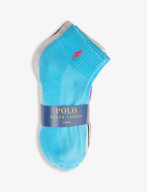 POLO RALPH LAUREN: Brand-embroidered ankle-rise pack of six stretch-woven socks