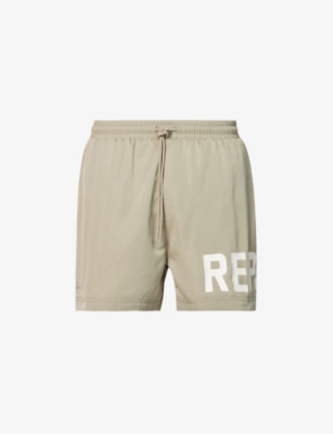 Represent Mens Khaki Brand-typography Quick-drying Swim Shorts In Khaki