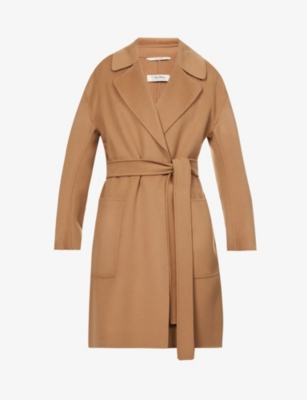 S Max Mara Belted Shawl-collar Wool Coat In Camel