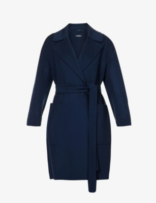 's Max Mara S Max Mara Womens Navy Paris Self-tie Wool Coat