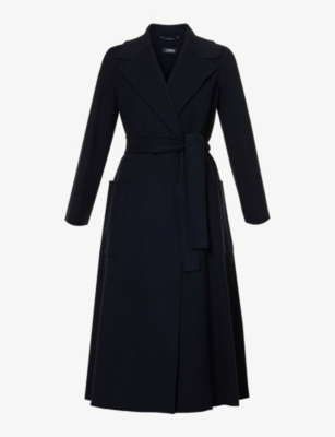 'S MAX MARA S MAX MARA WOMEN'S MIDNIGHT BLUE PAOLORE BELTED REGULAR-FIT WOOL COAT,67696223