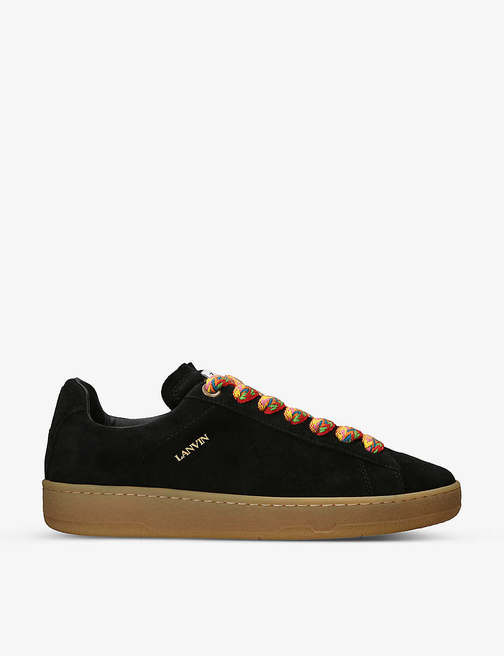 Shop Lanvin Curb Lite Foiled-branding Leather Low-top Trainers In Black