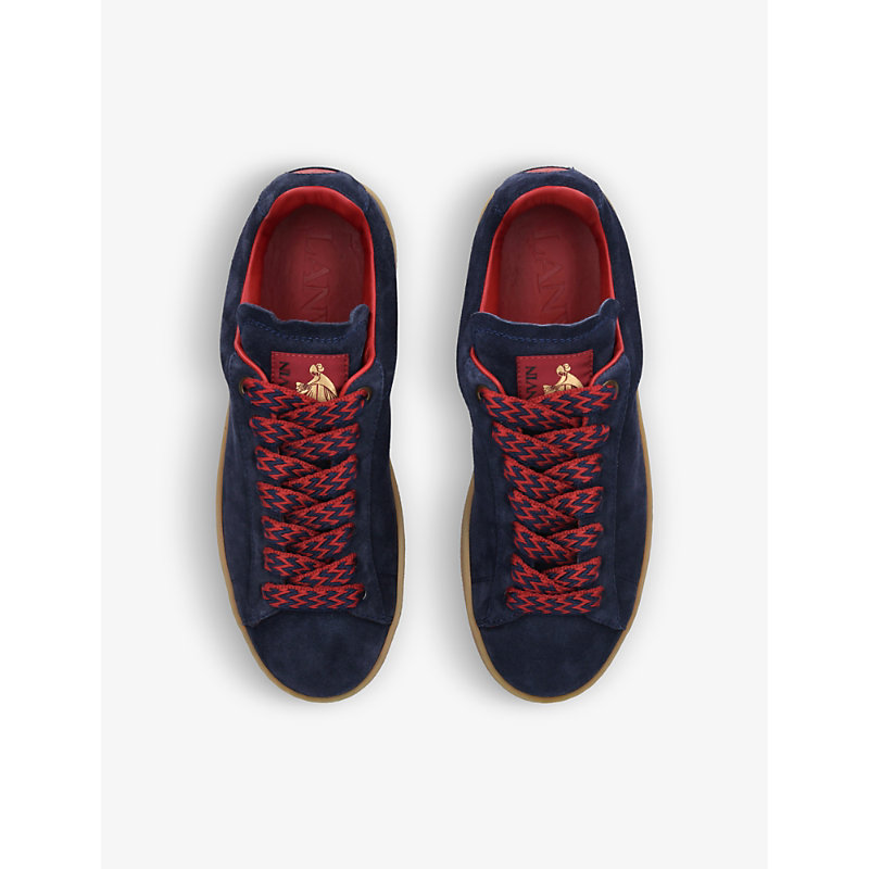 Shop Lanvin Curb Lite Foiled-branding Leather Low-top Trainers In Navy