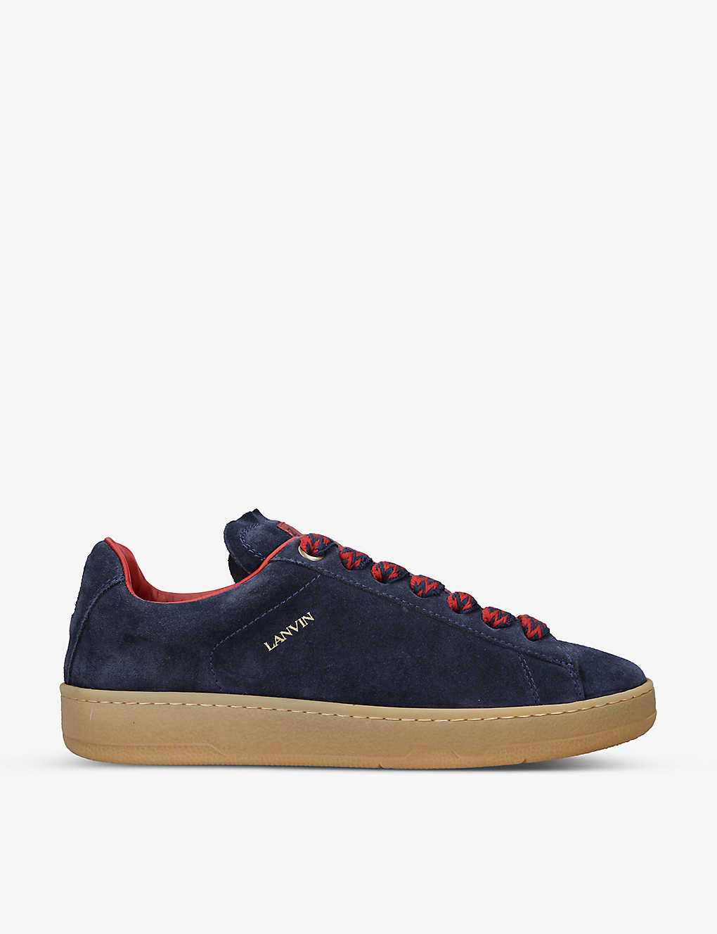 Shop Lanvin Curb Lite Foiled-branding Leather Low-top Trainers In Navy