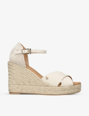 CARVELA COMFORT: Sun Ray logo-embellished leather wedge espadrilles