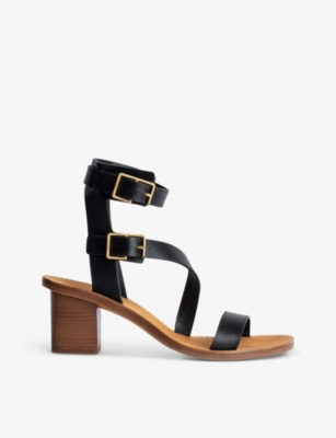 ZADIG & VOLTAIRE ZADIG&VOLTAIRE WOMENS NOIR CECILIA CAPRESE BUCKLE-EMBELLISHED LEATHER HEELED SANDALS,67699279