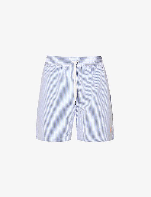 POLO RALPH LAUREN: Striped mid-rise cotton-blend swim shorts