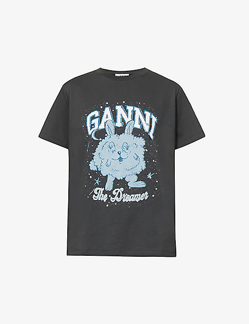 GANNI: Dream Bunny graphic-print boxy-fit organic cotton-jersey T-shirt