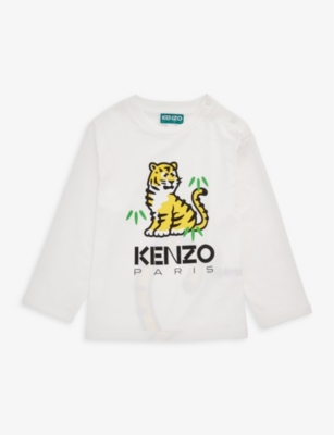 KENZO KENZO IVORY GRAPHIC LOGO-PRINT LONG-SLEEVED COTTON-JERSEY T-SHIRT 6 MONTHS-4 YEARS,67707349