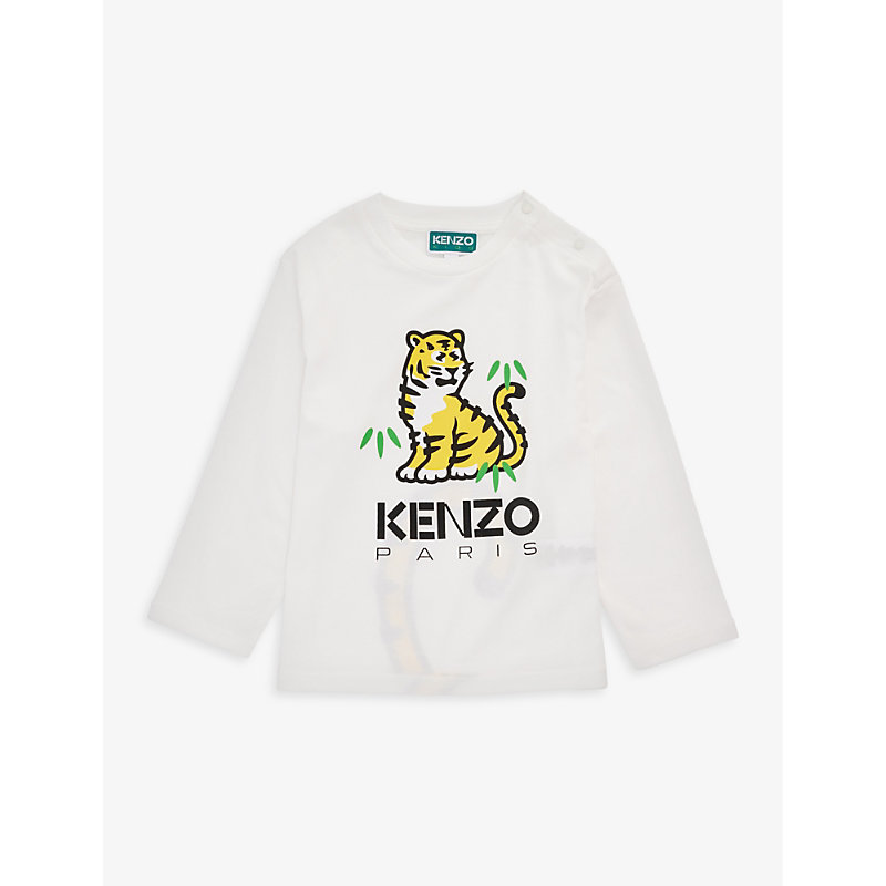 KENZO KENZO IVORY GRAPHIC LOGO-PRINT LONG-SLEEVED COTTON-JERSEY T-SHIRT 6 MONTHS-4 YEARS,67707349