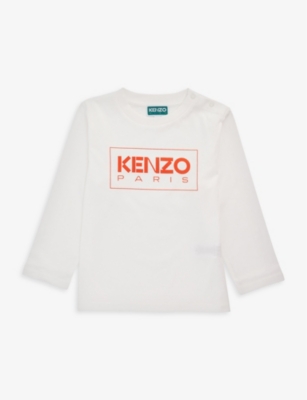 KENZO KENZO IVORY LOGO-PRINT LONG-SLEEVED COTTON-JERSEY T-SHIRT 6 MONTHS-4 YEARS,67707554