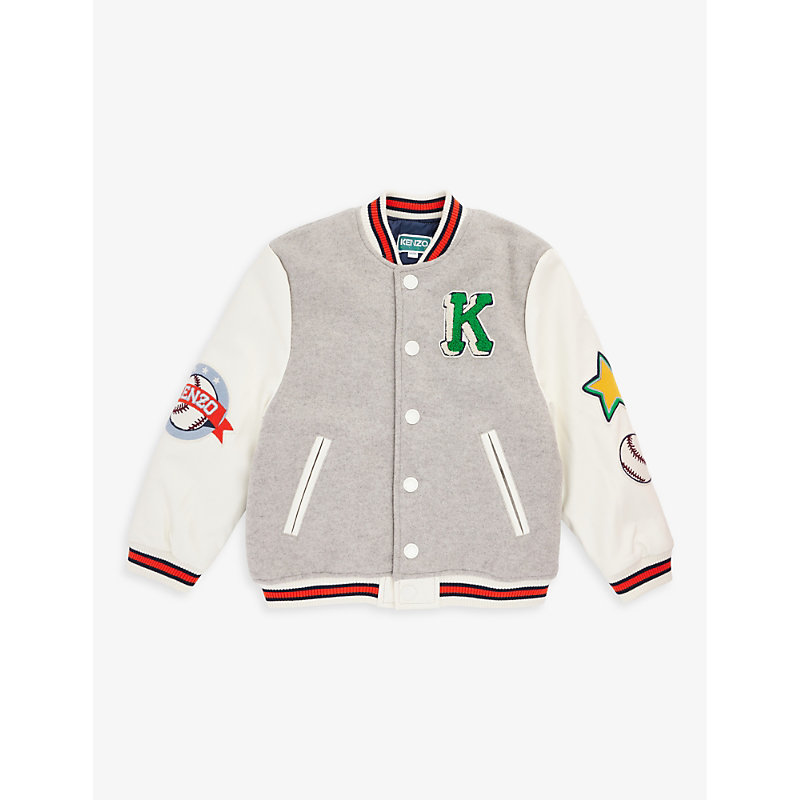 Kenzo Kids' Logo-embroidery Varsity Bomber Jacket In Grey