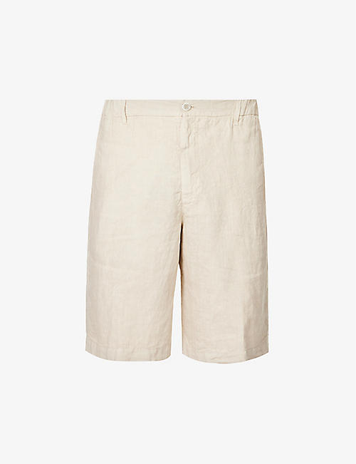 120%LINO：Bermuda 压褶高腰亚麻短裤