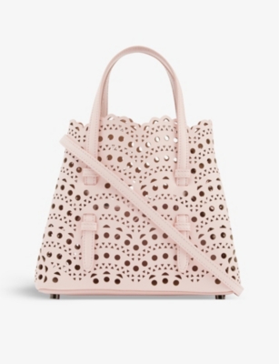 Alaïa Alaia 420 - Rose Dragee Mina Mini Laser-cut Leather Top-handle Bag In 420 - Rose Dragee