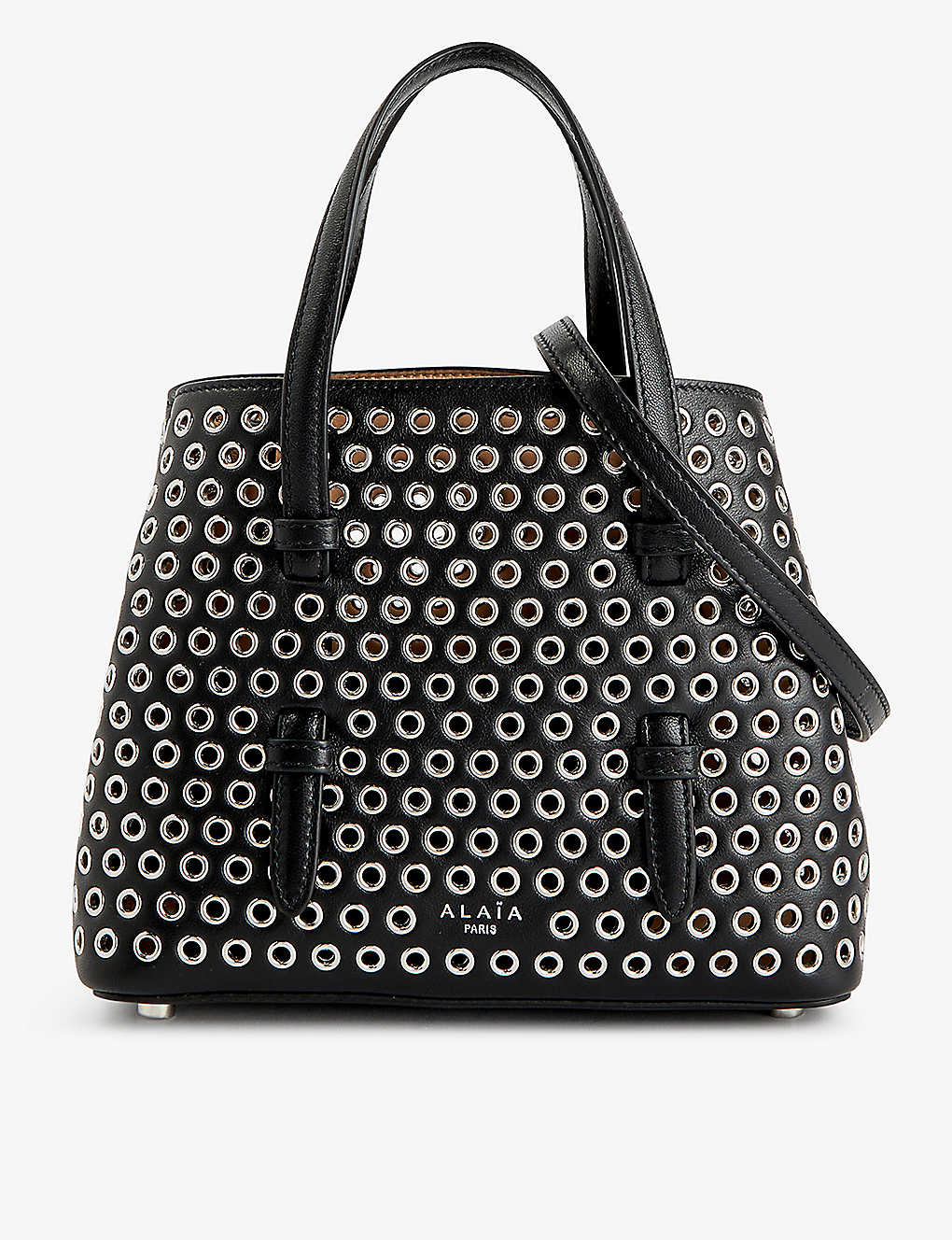 Shop Alaïa Mina Studded Leather Top-handle Bag In 999 - Noir