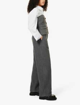 Shop Woera Women's Grey Brushed-texture Wide-leg Mid-rise Wool Trousers In 244