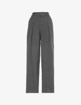 Woera Womens 244 Brushed-texture Wide-leg Mid-rise Wool Trousers