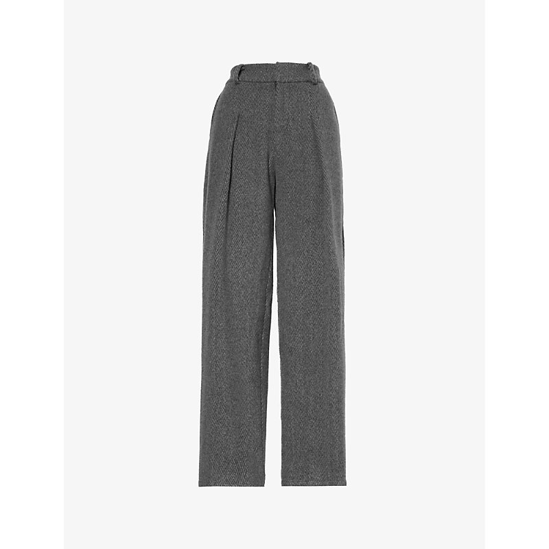 Woera Womens 244 Brushed-texture Wide-leg Mid-rise Wool Trousers