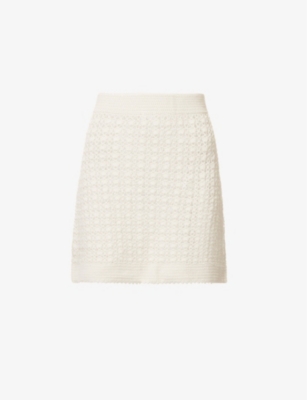 LESET LESET WOMENS CREME LUCY HIGH-RISE SEMI-SHEER REGULAR-FIT COTTON-CROCHET MINI SKIRT,67726425