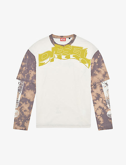 DIESEL: T-Wesher layered graphic-print cotton-jersey T-shirt