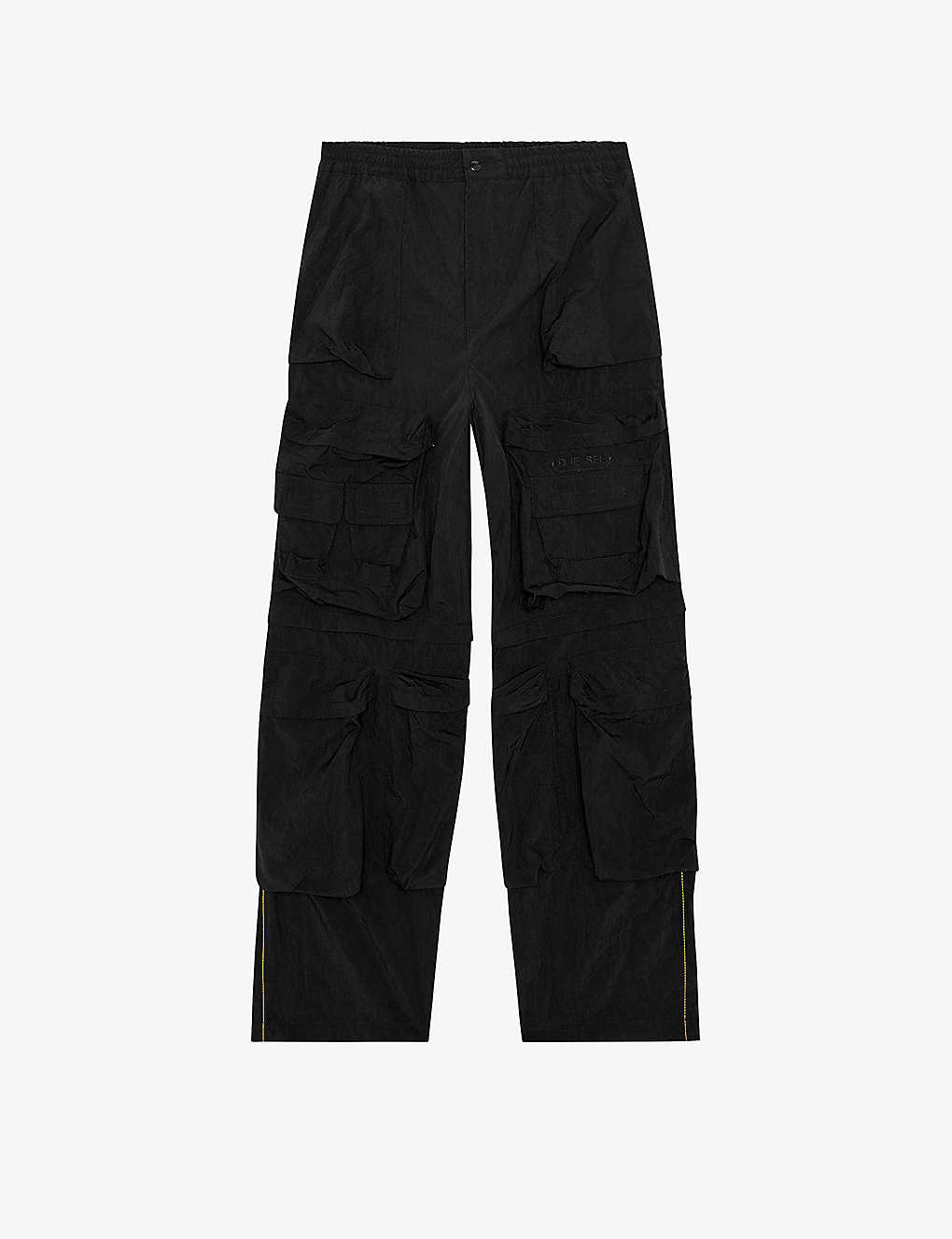 Shop Diesel Men's 9xx P-staind Pocket-embroidered Nylon Cargo Trousers