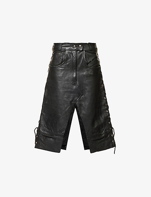 HODAKOVA: Tumble-grain patch-pocket regular-fit leather skirt