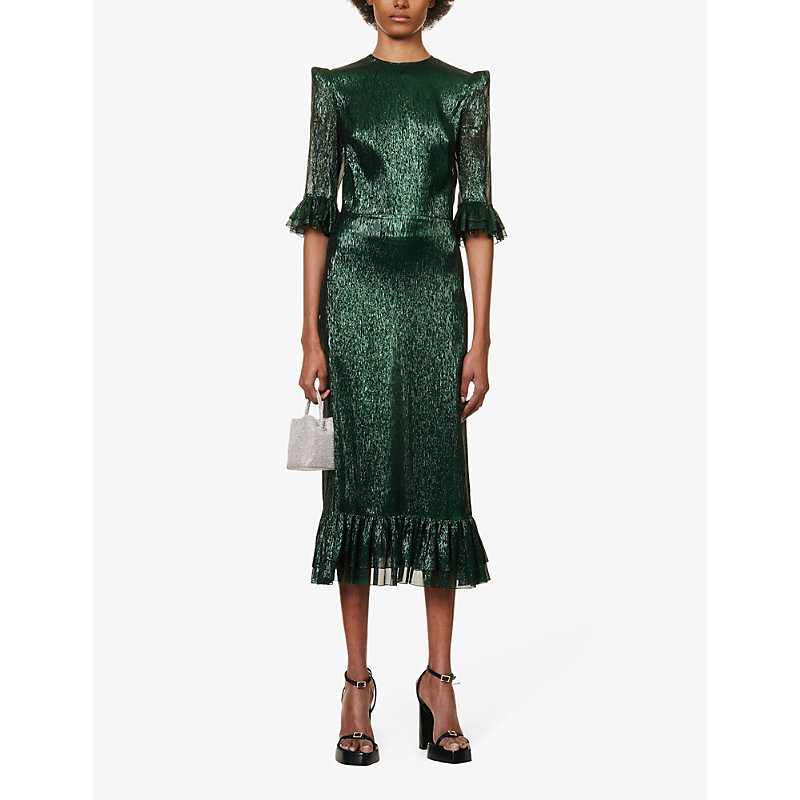 Shop The Vampire's Wife Falconetti Metallic-thread Silk-blend Midi Dress In Emerald