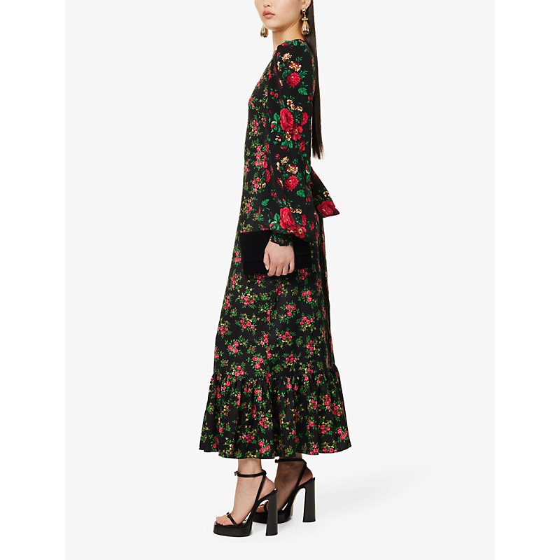 Shop The Vampire's Wife Womens Black Villanelle Floral-print Cotton Maxi Dress
