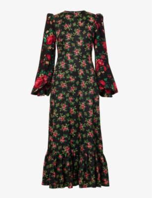 The Vampire's Wife Villanelle Floral-print Cotton Maxi Dress In Black