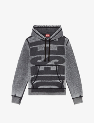 Shop Diesel Men's 900 S-ginn Logo-print Cotton-jersey Hoody In Grey