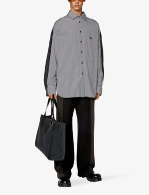 Shop Diesel Men's 9xxa S-warh Logo-embroidered Stripe Cotton Shirt In Black