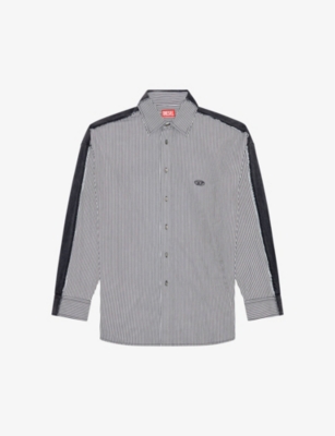Shop Diesel Men's 9xxa S-warh Logo-embroidered Stripe Cotton Shirt In Black
