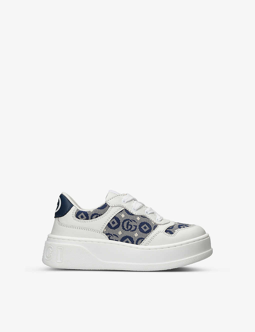 Gucci Kids' Chunky B Leather Trainers 6 Months - 5 Years In White/navy