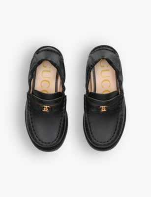 Shop Gucci Boys Black Kids Kaveh Logo-plaque Leather Loafers 3-5 Years