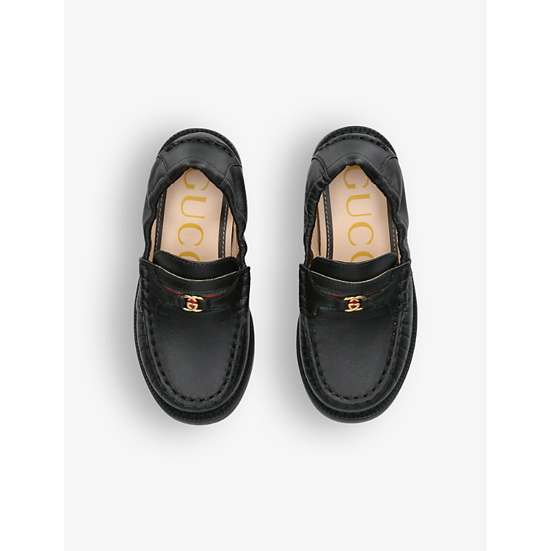 Shop Gucci Boys Black Kids Kaveh Logo-plaque Leather Loafers 3-5 Years