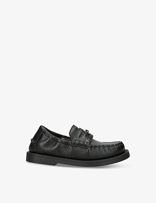 GUCCI: Kaveh logo-plaque leather loafers 3-5 years