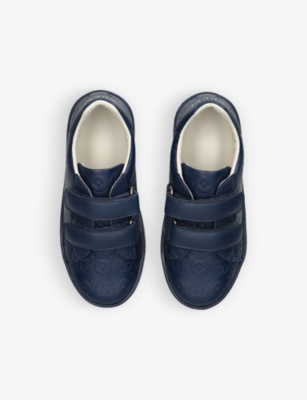 Shop Gucci Boys Navy Kids New Ace Embossed Leather Trainers 1-4 Years