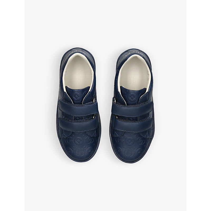 Shop Gucci Boys Navy Kids New Ace Embossed Leather Trainers 1-4 Years